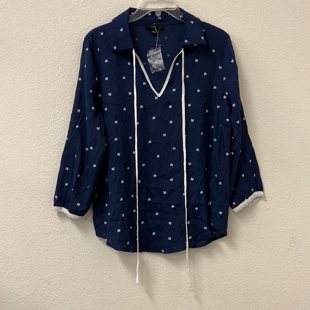 EM Navy Kitty Cat Collared Blouse - S